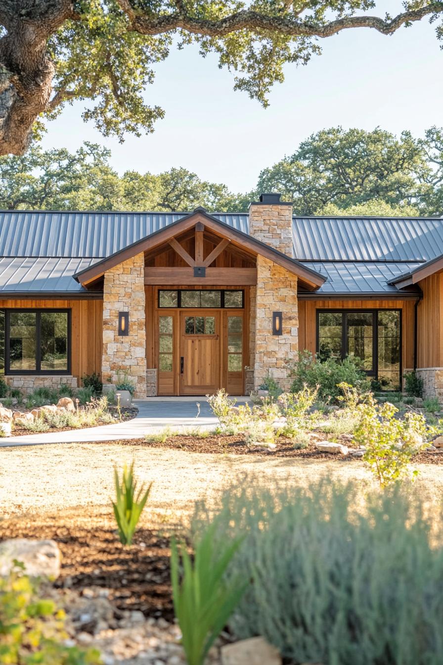 Ranch house with stone and wood facade