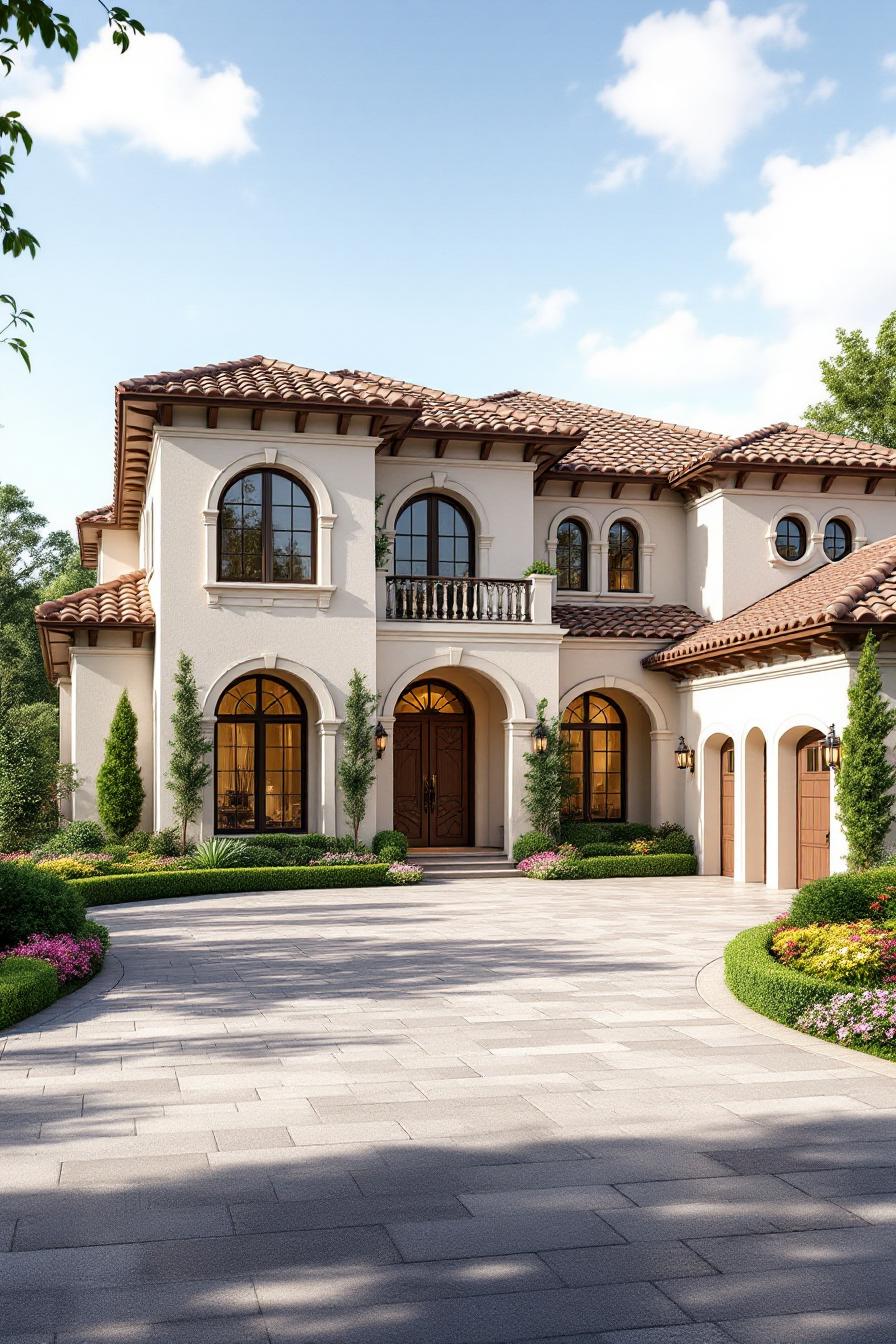 Elegant Tuscan villa with arched windows and terracotta roof