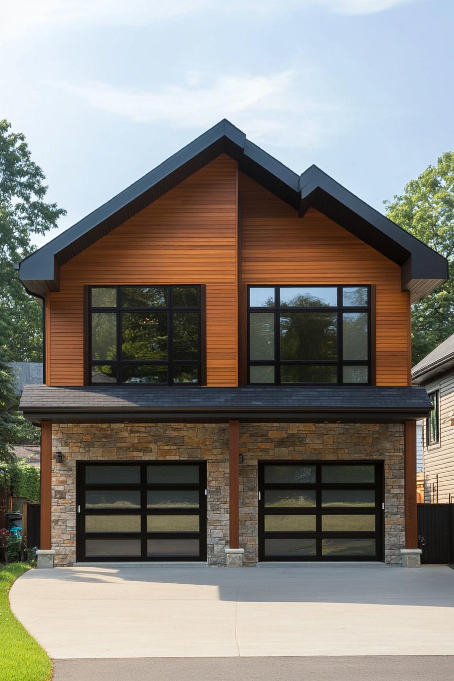 Modern duplex with wood and stone design