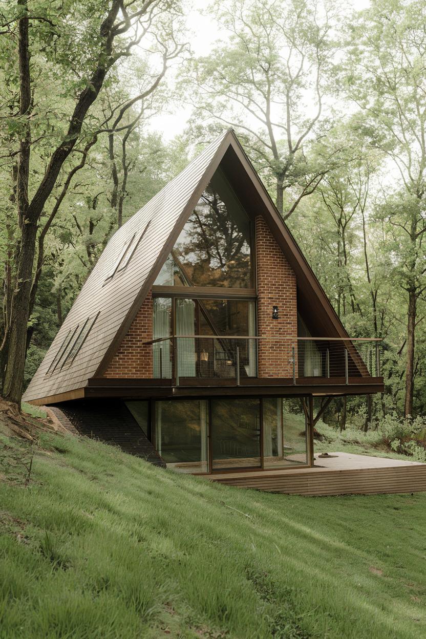 A-Frame cabin nestled in lush woods