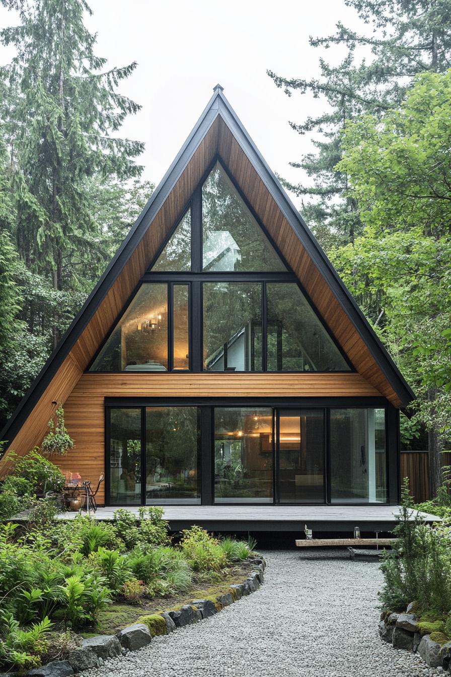 A-Frame house nestled among tall trees