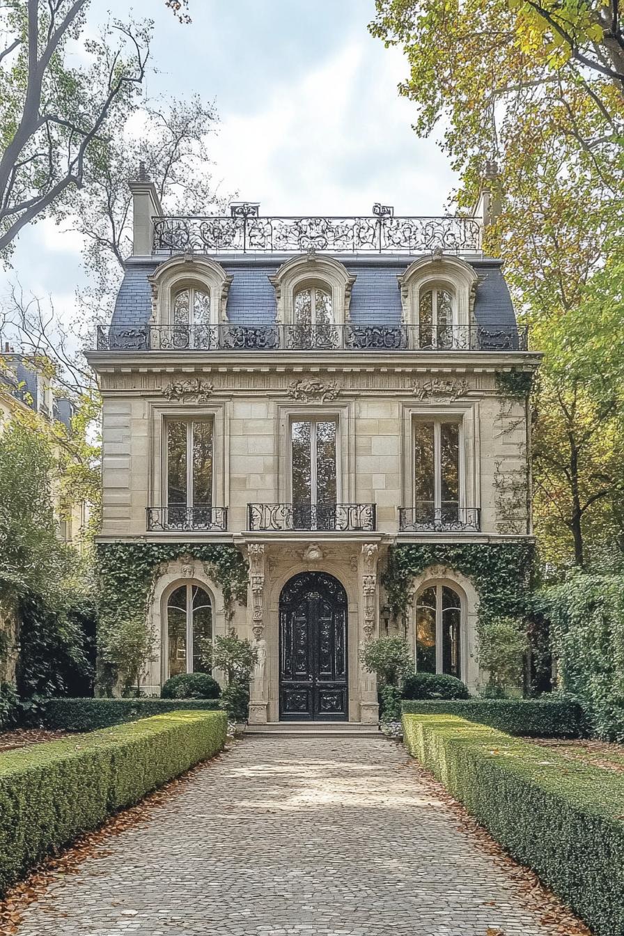 Elegant stone mansion with ornate details