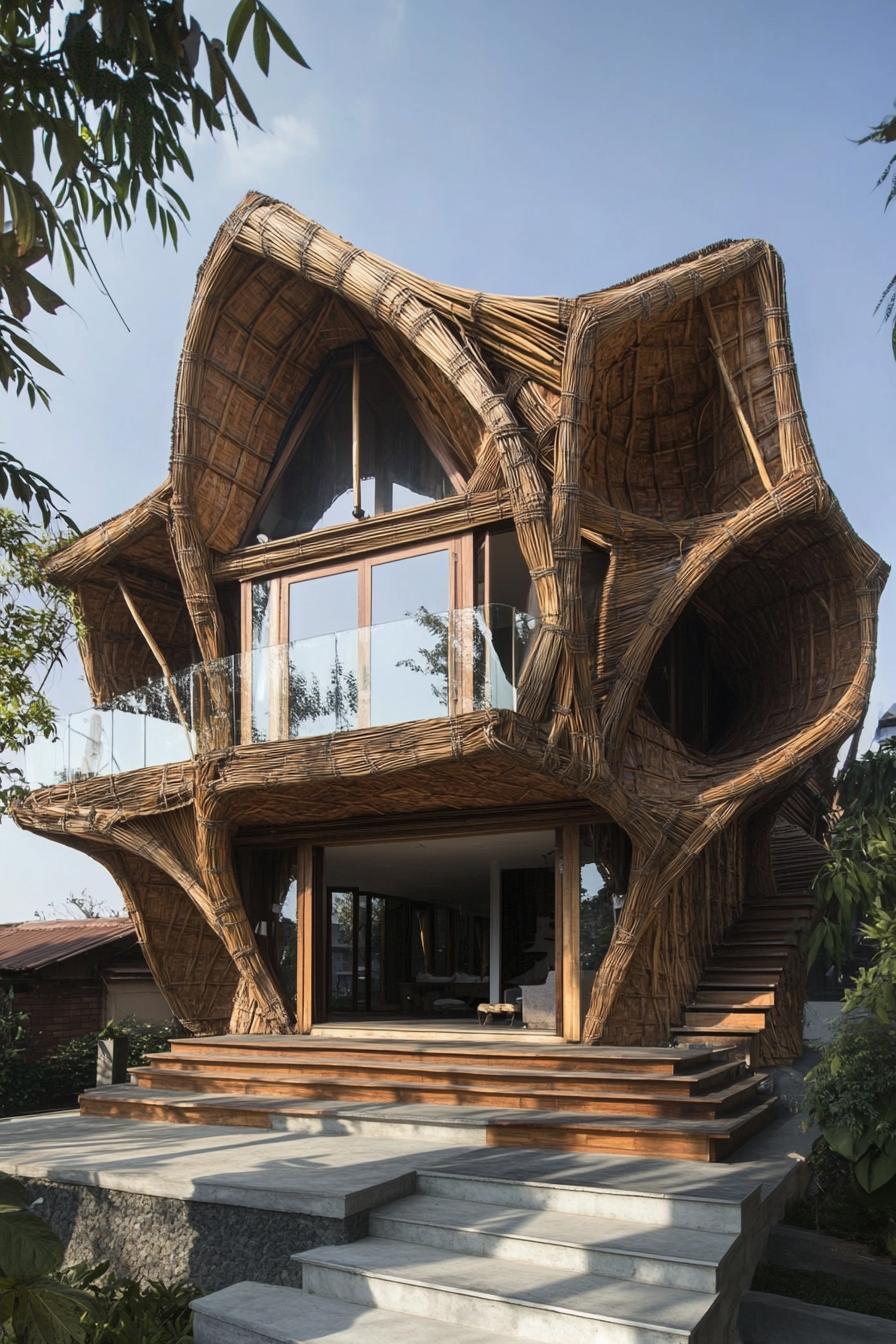 Spectacular bamboo house with whimsical curves