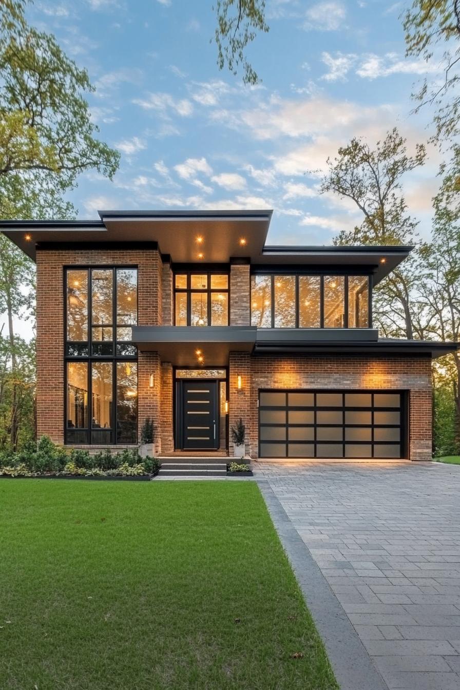 Contemporary brick house with large windows and sleek design