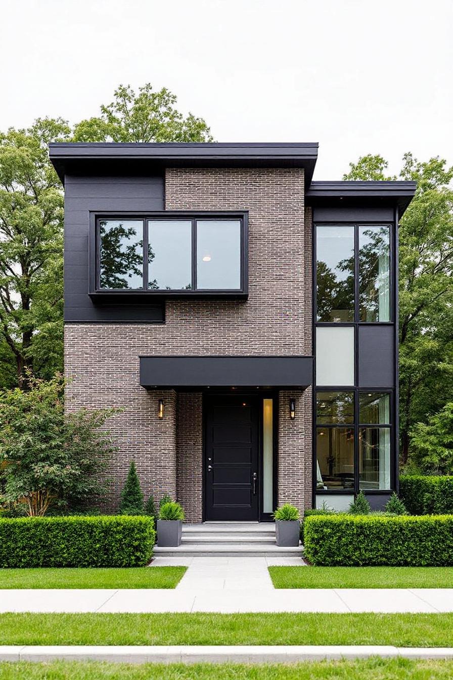 Modern brick house with large windows and sleek design