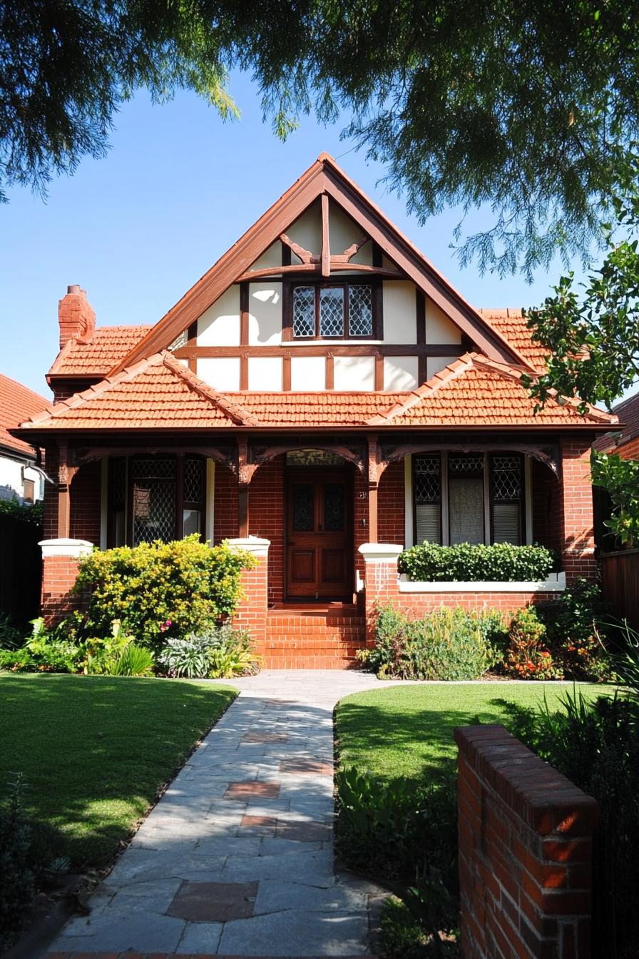 Charming Victorian house with red bricks and lush garden