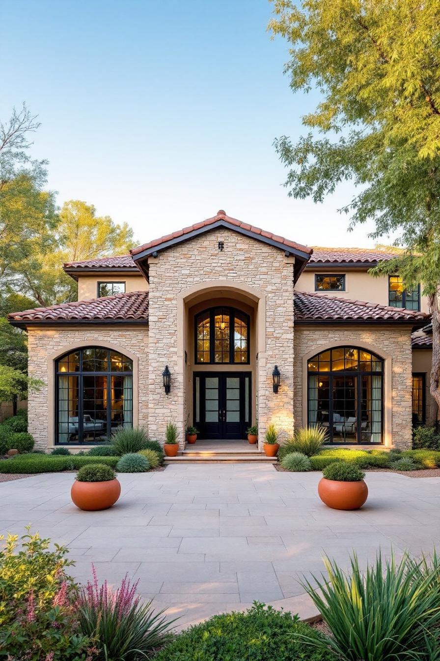 Elegant Arizona home with stone façade and clay roof tiles