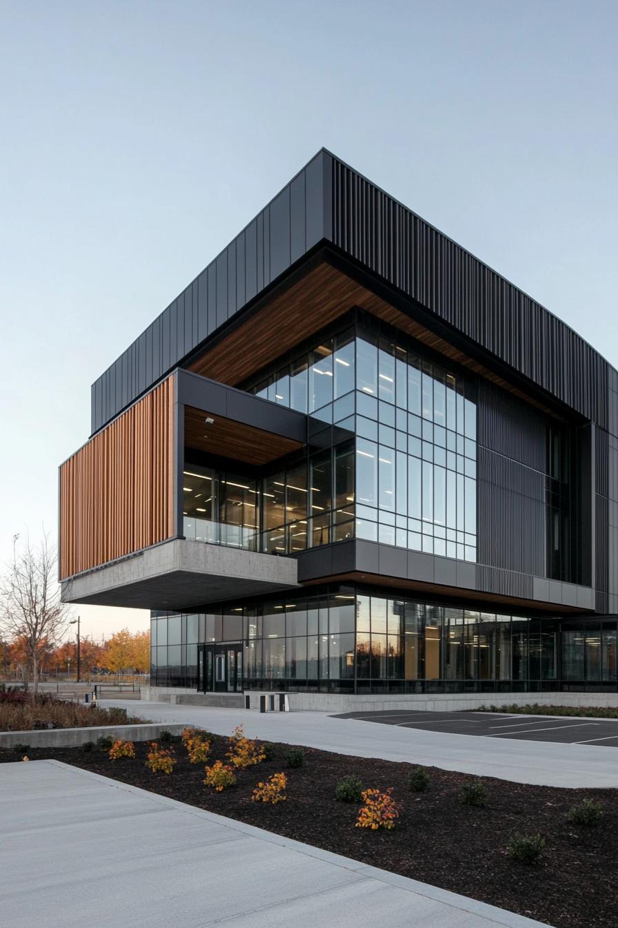 Modern building with glass and wood cladding