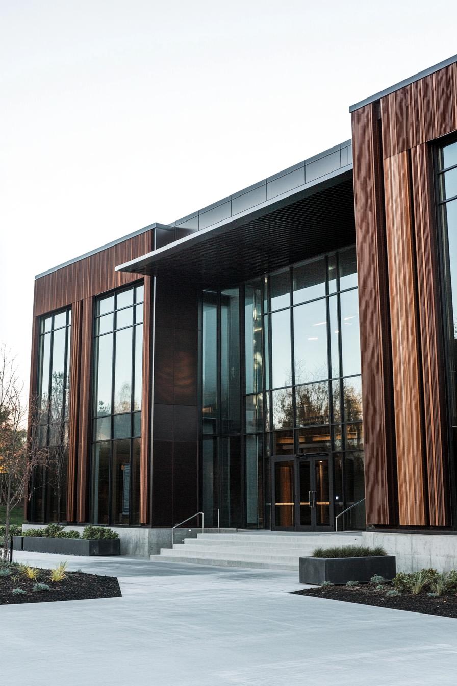 Modern building with glass and wood facade