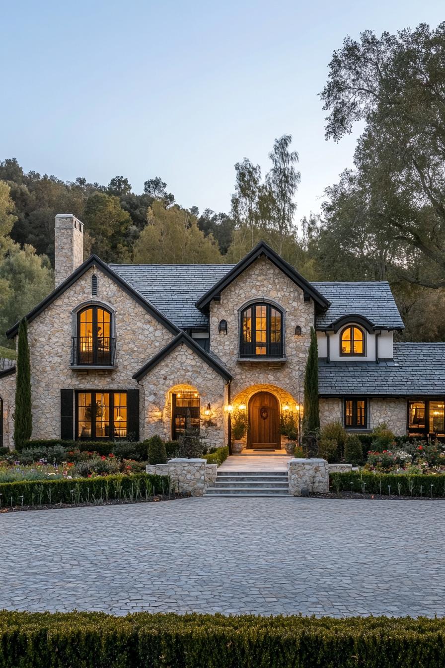 Charming farmhouse with stone facade and arched windows