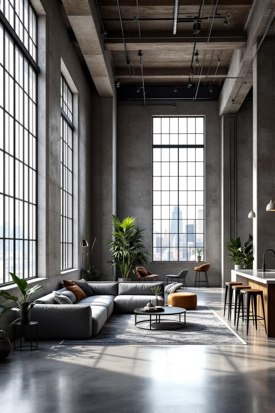 Spacious loft with large windows and modern decor