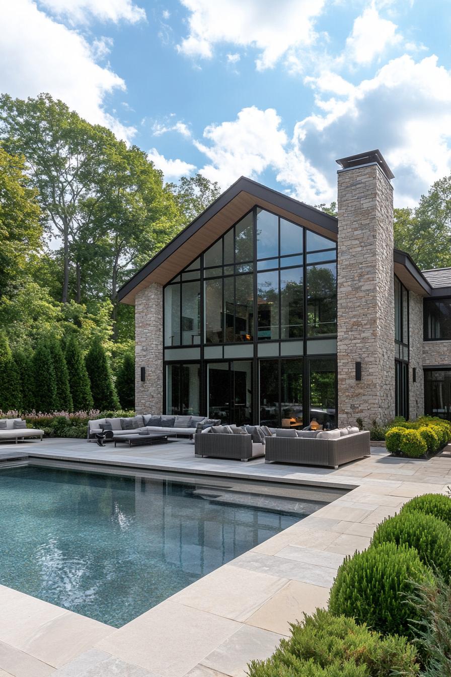 Modern house with large windows and a pool