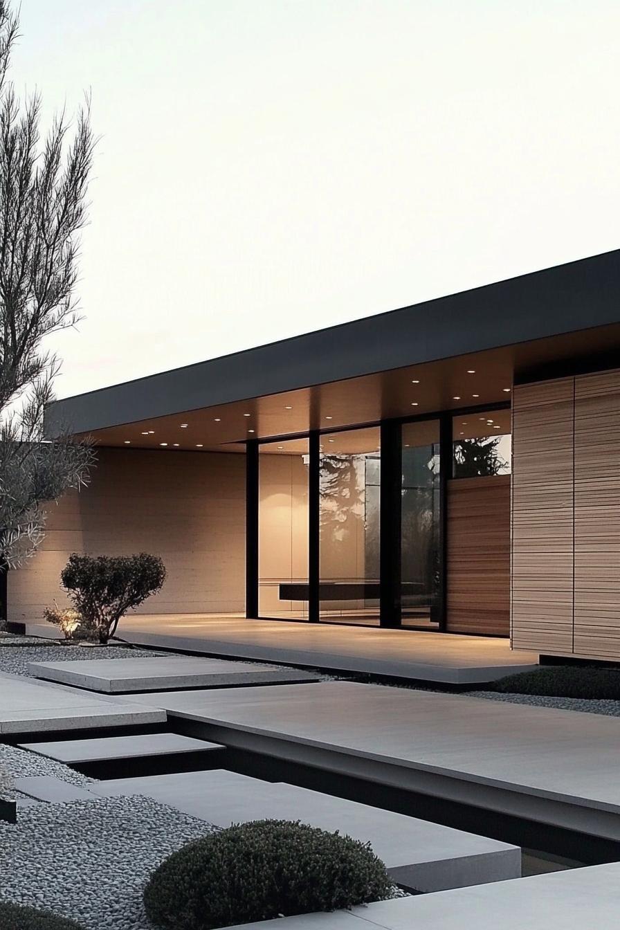 Modern minimalist house with sleek lines and large glass windows