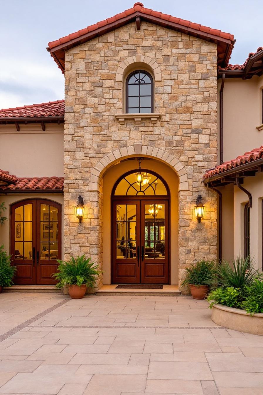 Charming stone house with wooden doors and terracotta roof