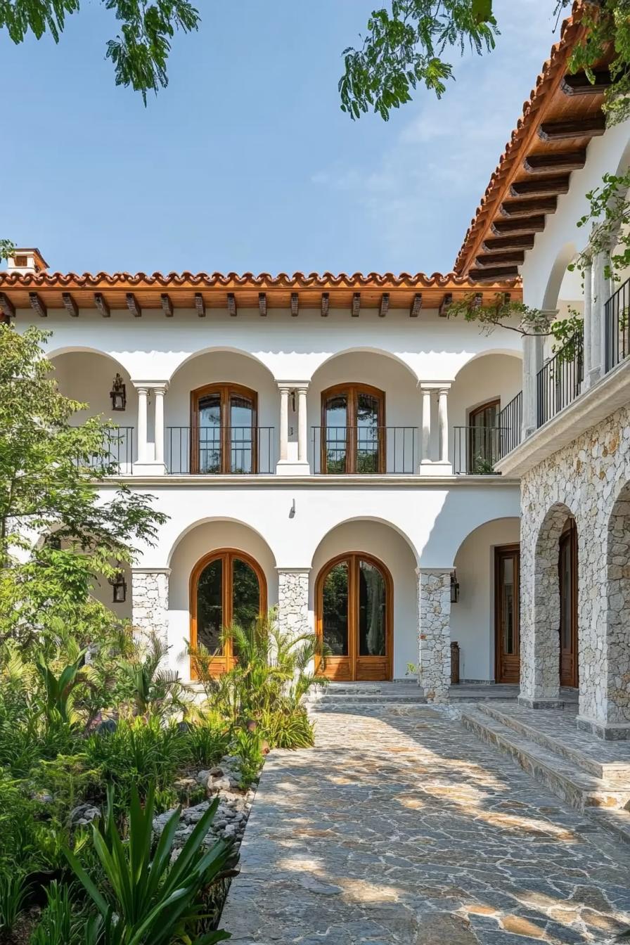 Spanish courtyard with arches and stone details