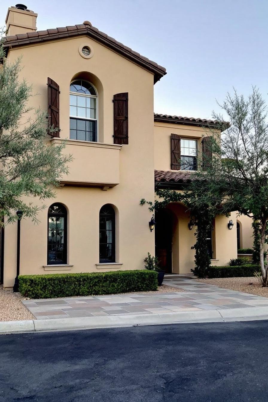 Stucco facade with charming shutters