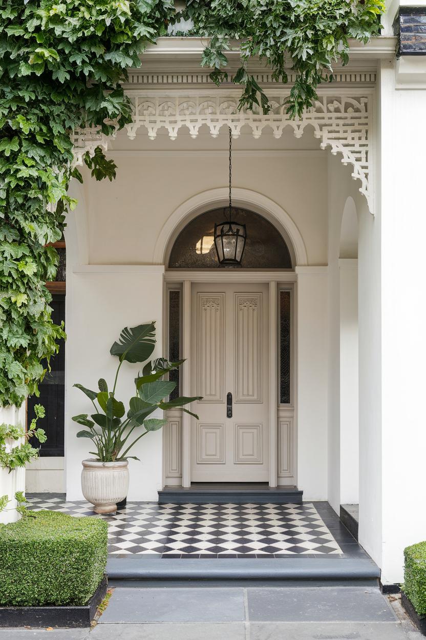 Elegant entryway of a Victorian house with intricate details