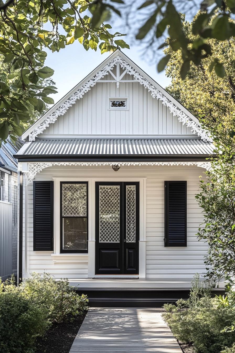 White Victorian-style house with black shutters