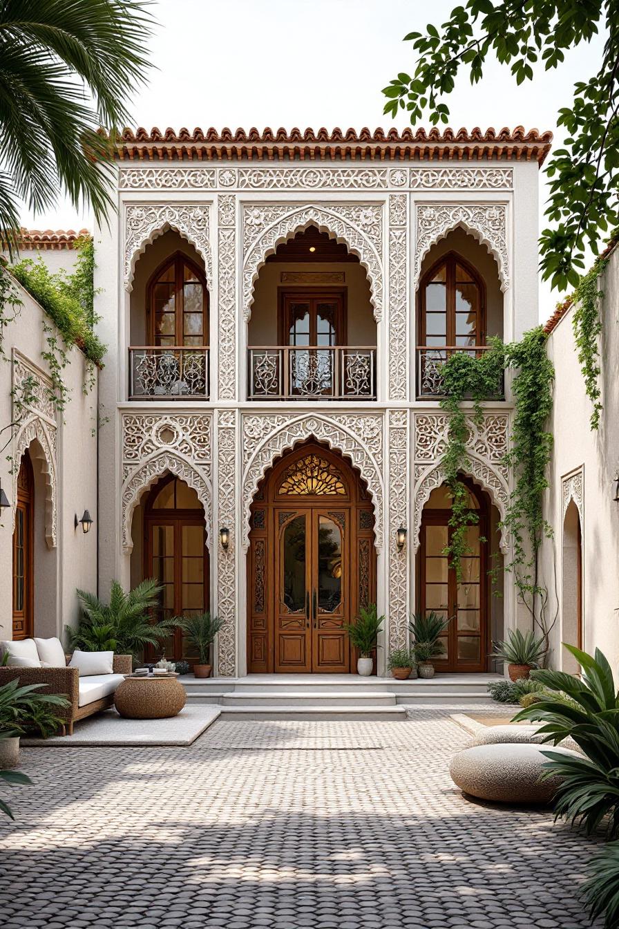 Elegant Arabic house with arches and plants