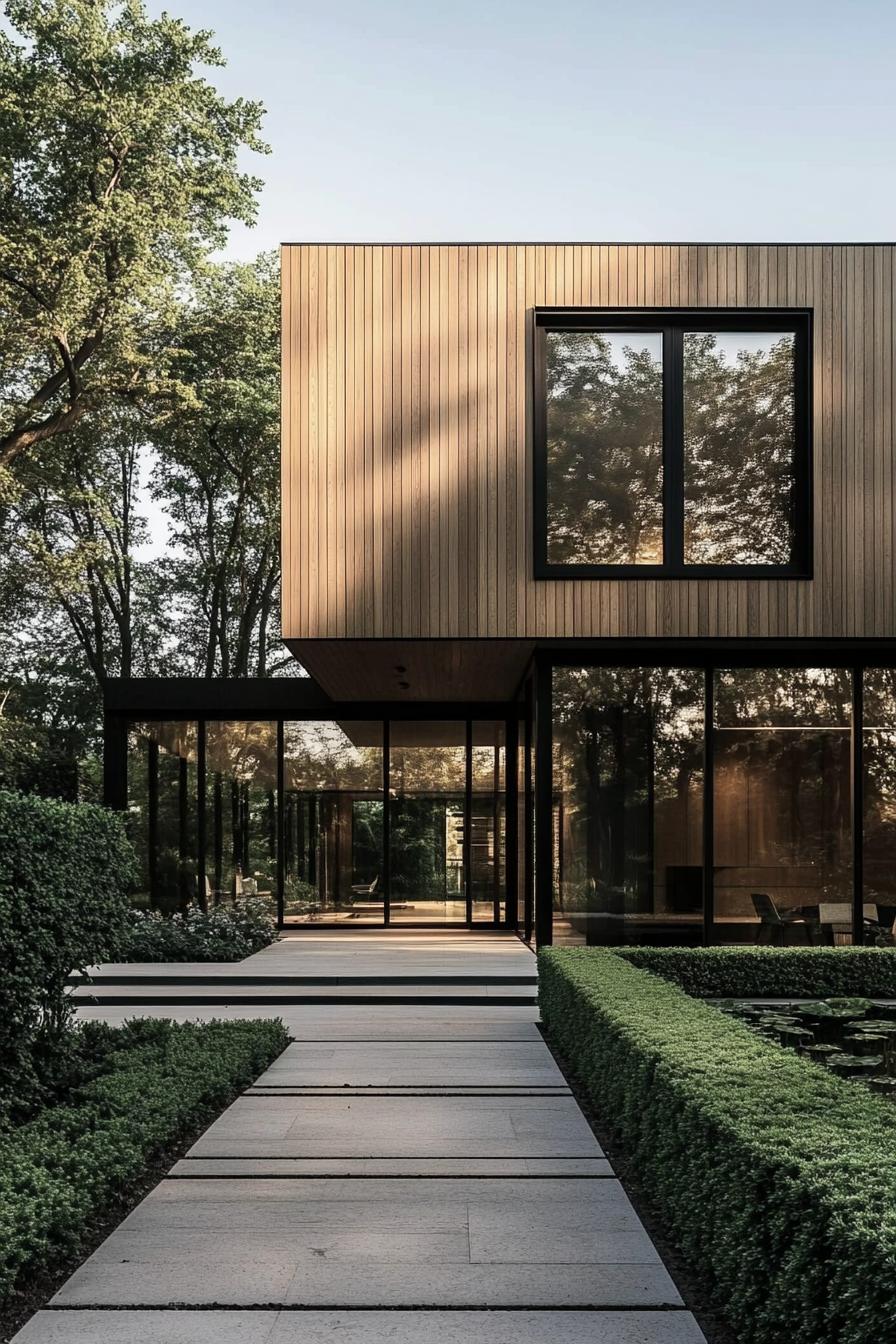 Modern house with timber cladding and large windows