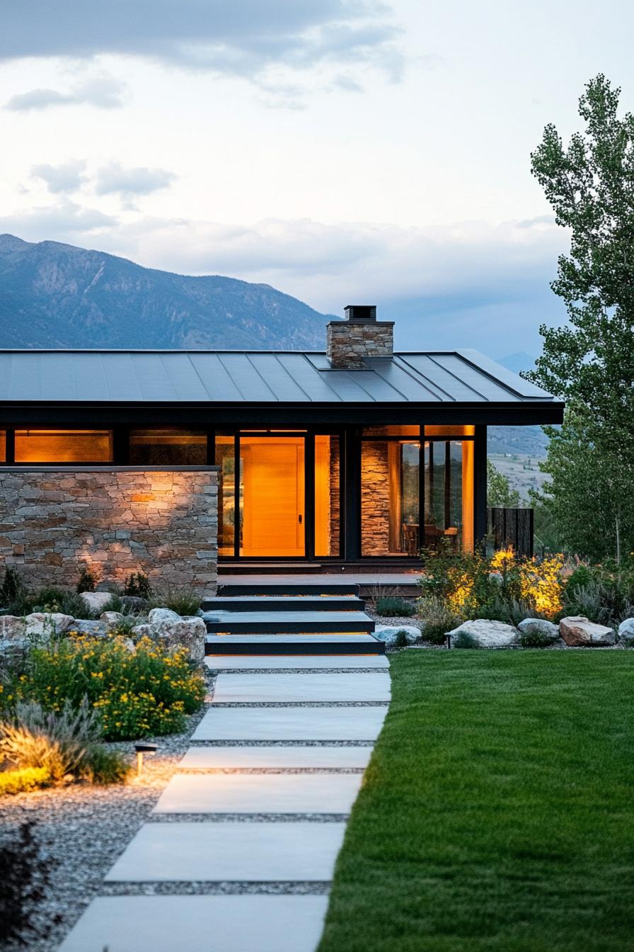 Elegant rancher home with mountain backdrop