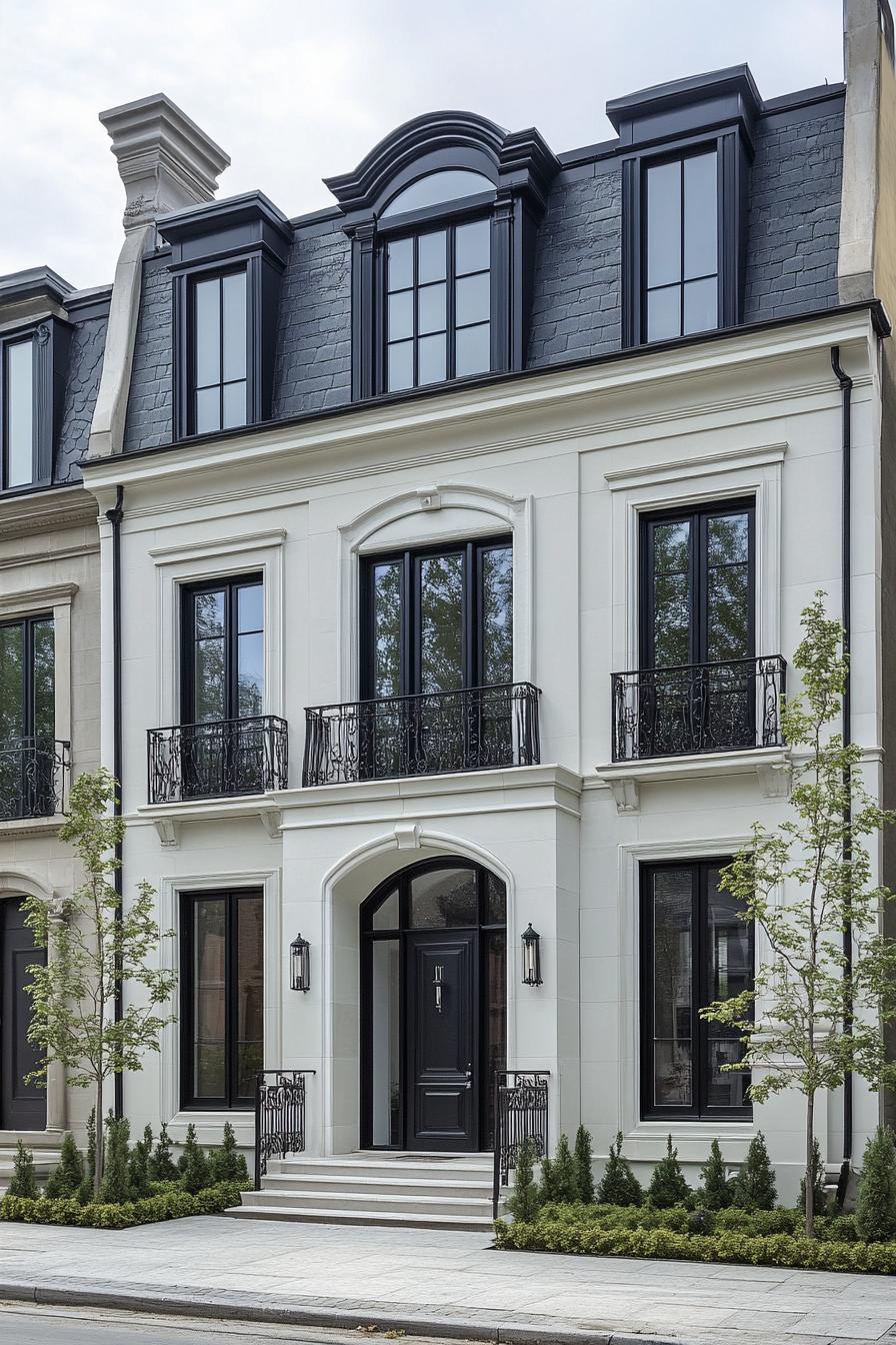 Elegant townhouse with black accents and chic facade