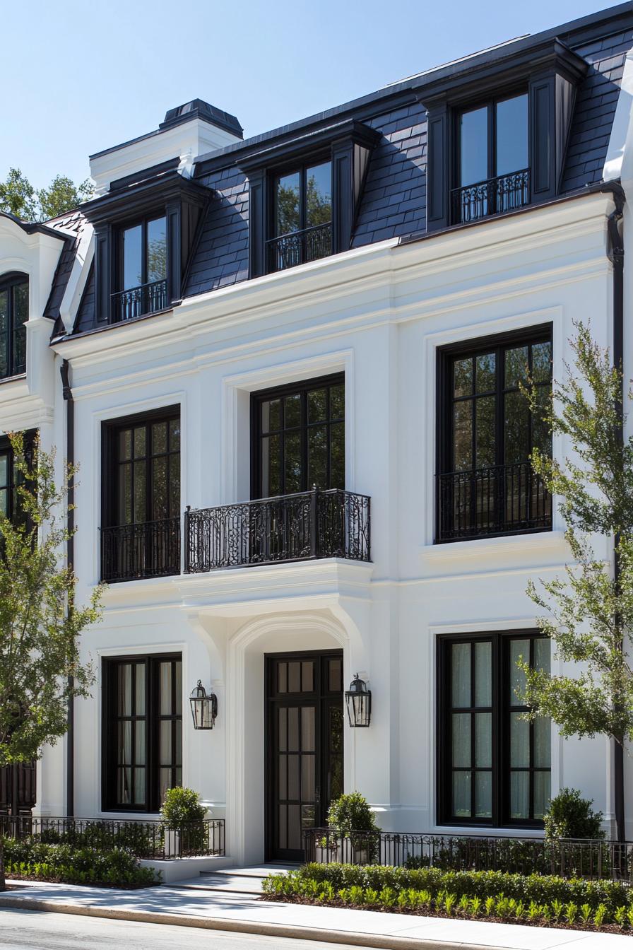 Classic townhouse with white walls and black accents