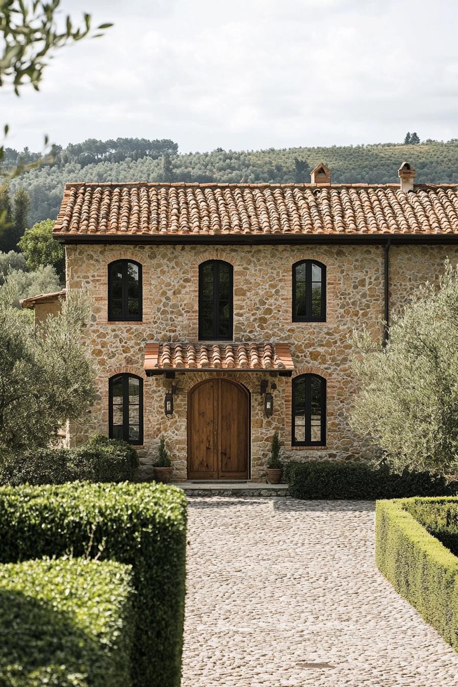 Charming stone house with terracotta roof and lush surroundings