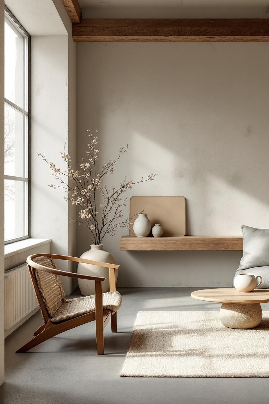 Minimalist living room with earthy tones