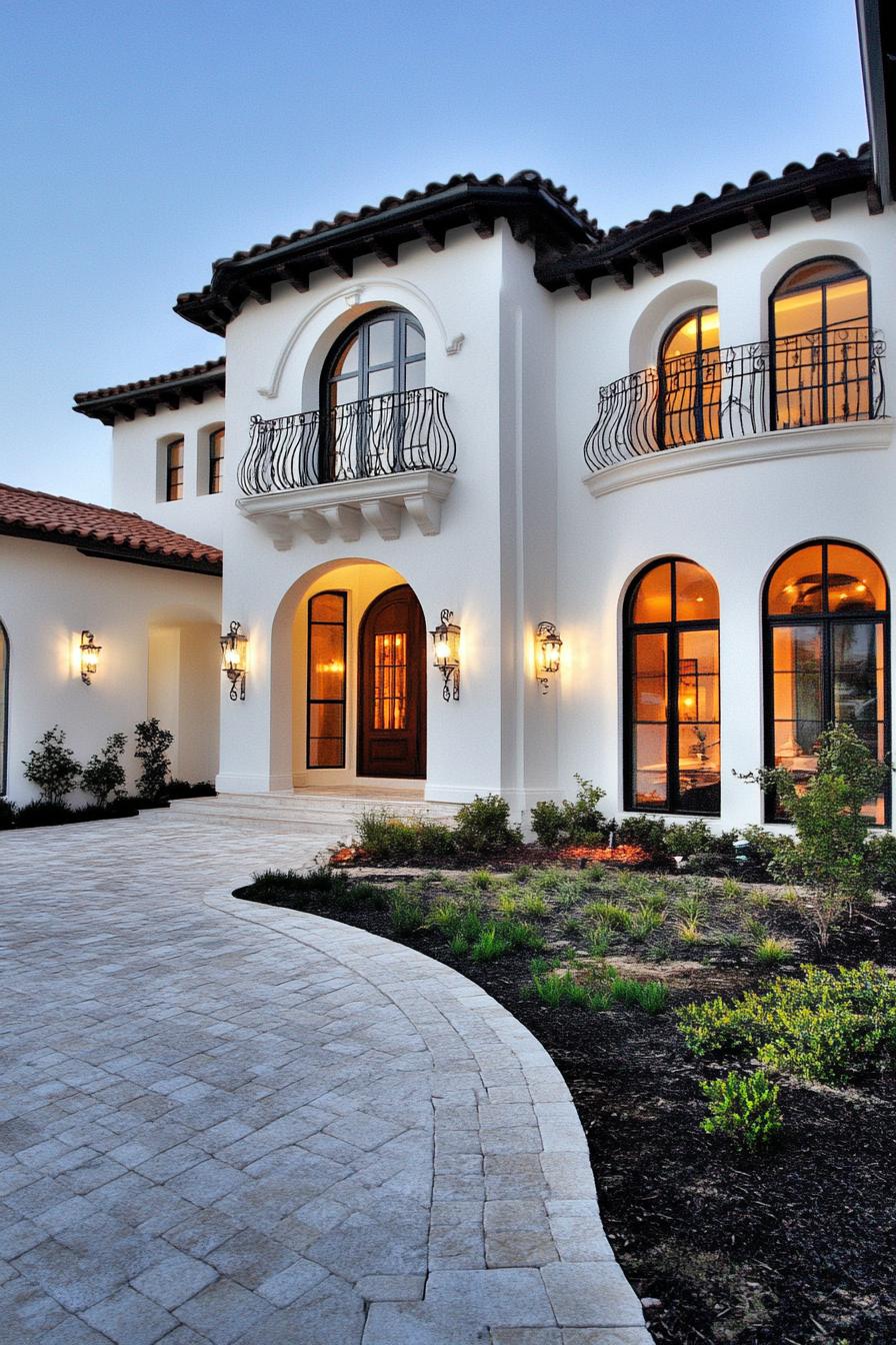 White villa with arched windows and an inviting entrance