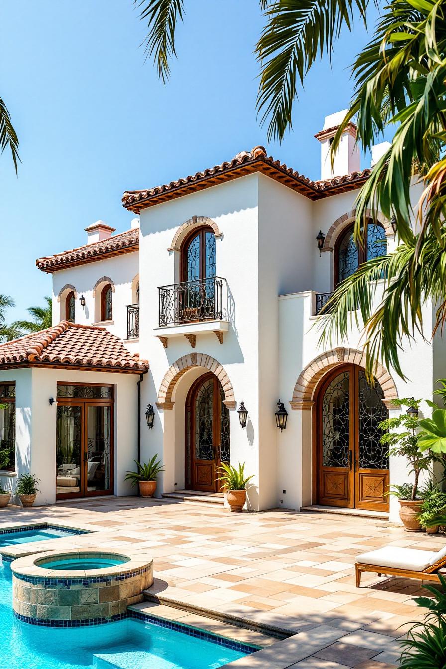 Chic Spanish villa with a pool and palm trees