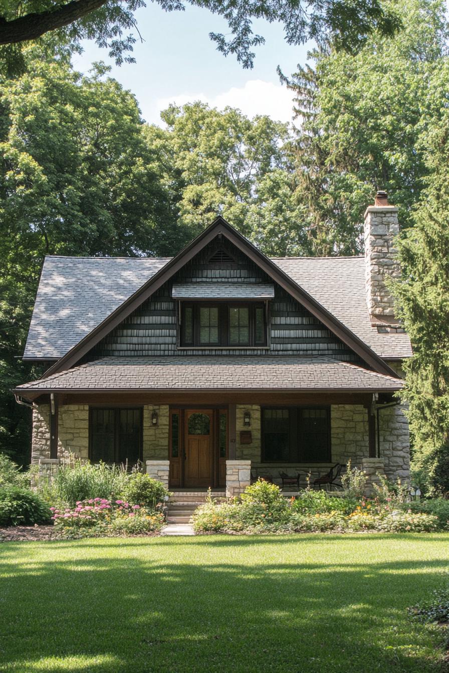 Rustic farmhouse surrounded by lush greenery