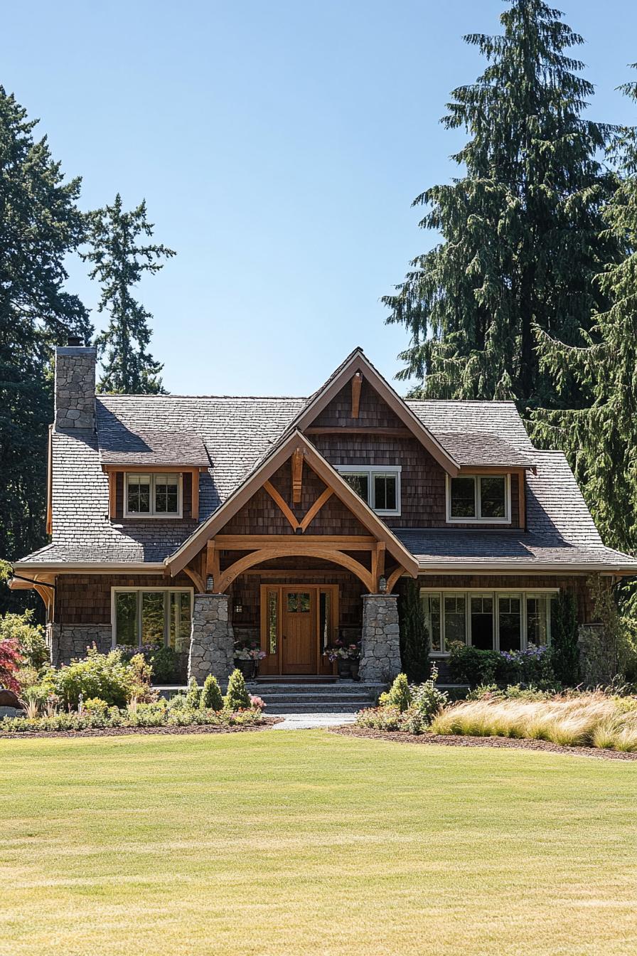 Cozy farmhouse with stone and wood accents