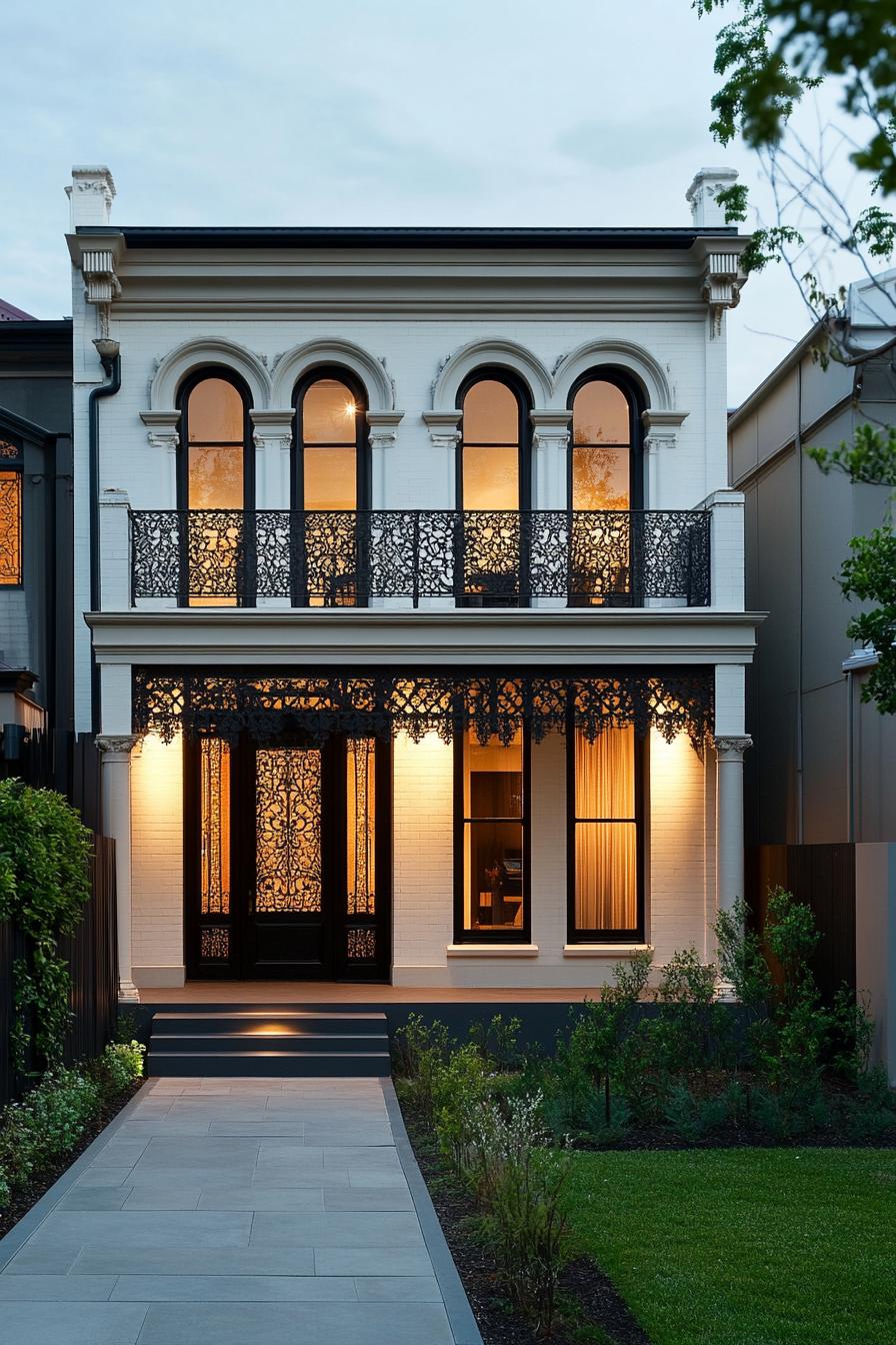 Elegant Victorian house with intricate ironwork