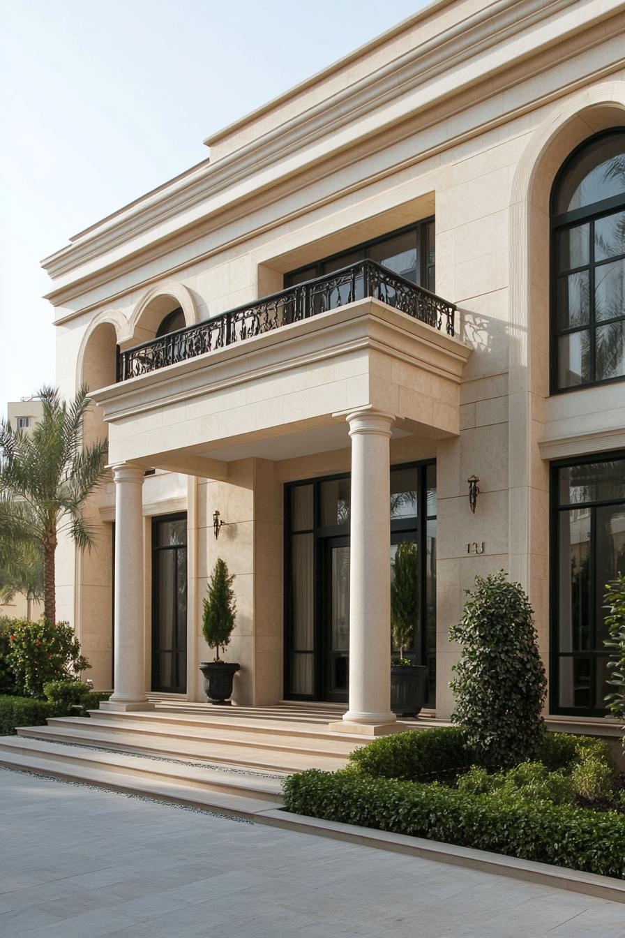 Contemporary house with grand columns and arches