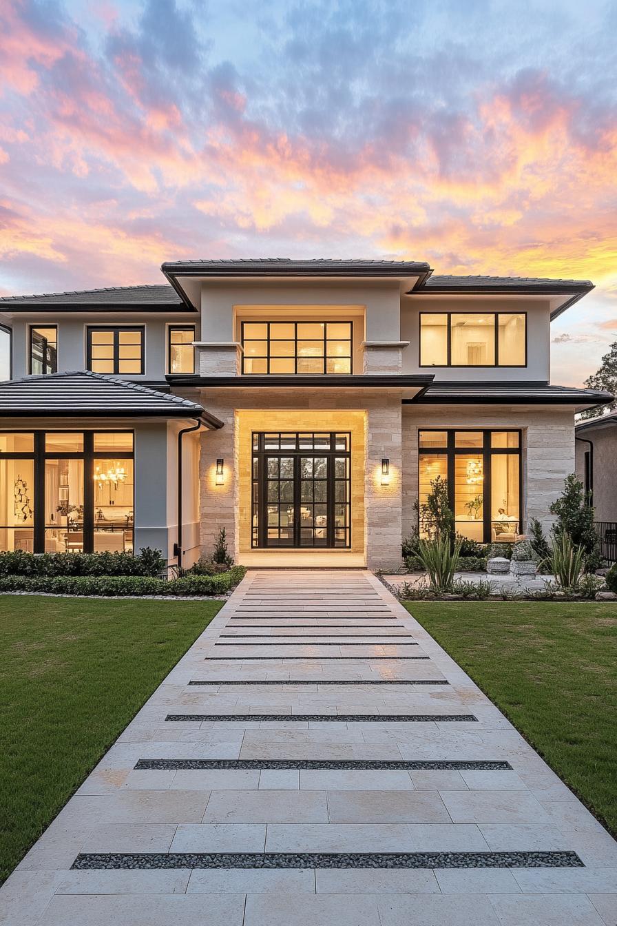 Luxury home with sunset sky