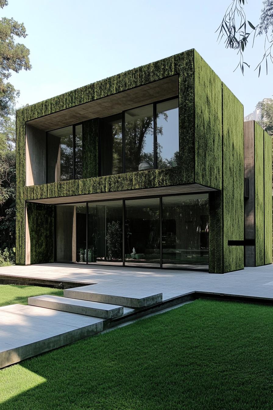 Modern house with lush green cladding