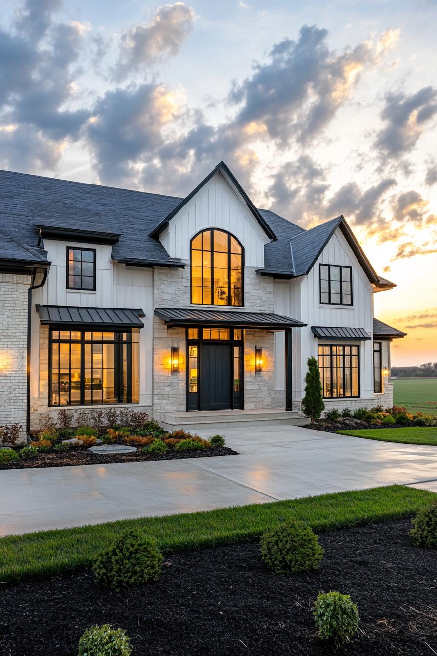 Luxury farmhouse with sunset glow