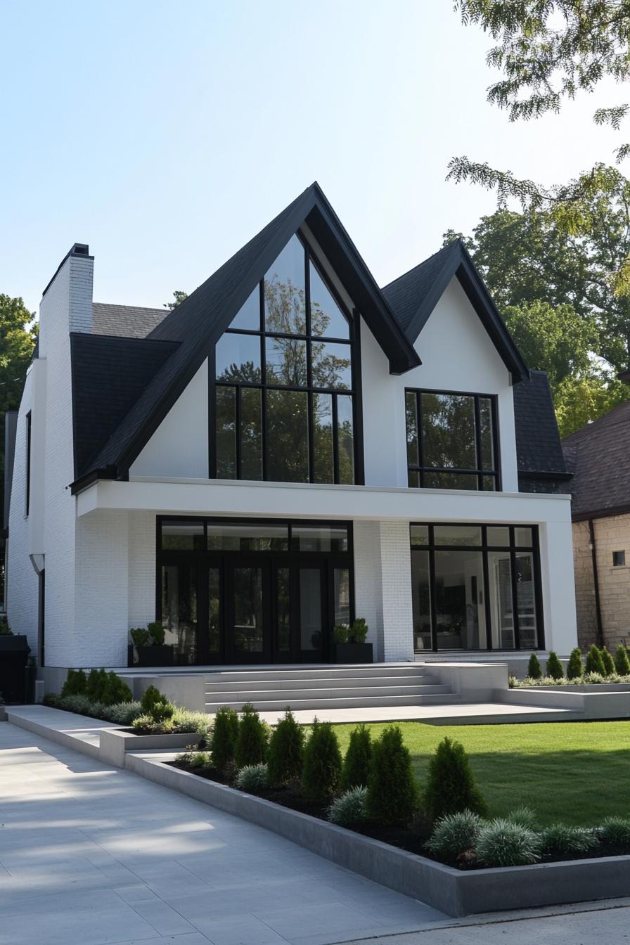 Modern farmhouse with sleek black and white design