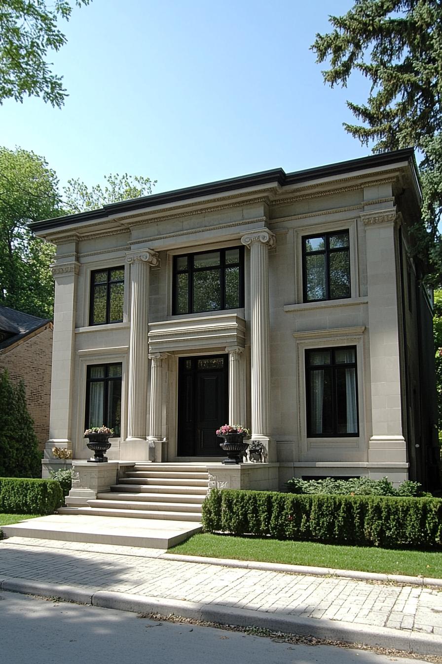 Elegant stone neoclassical house with columns and steps