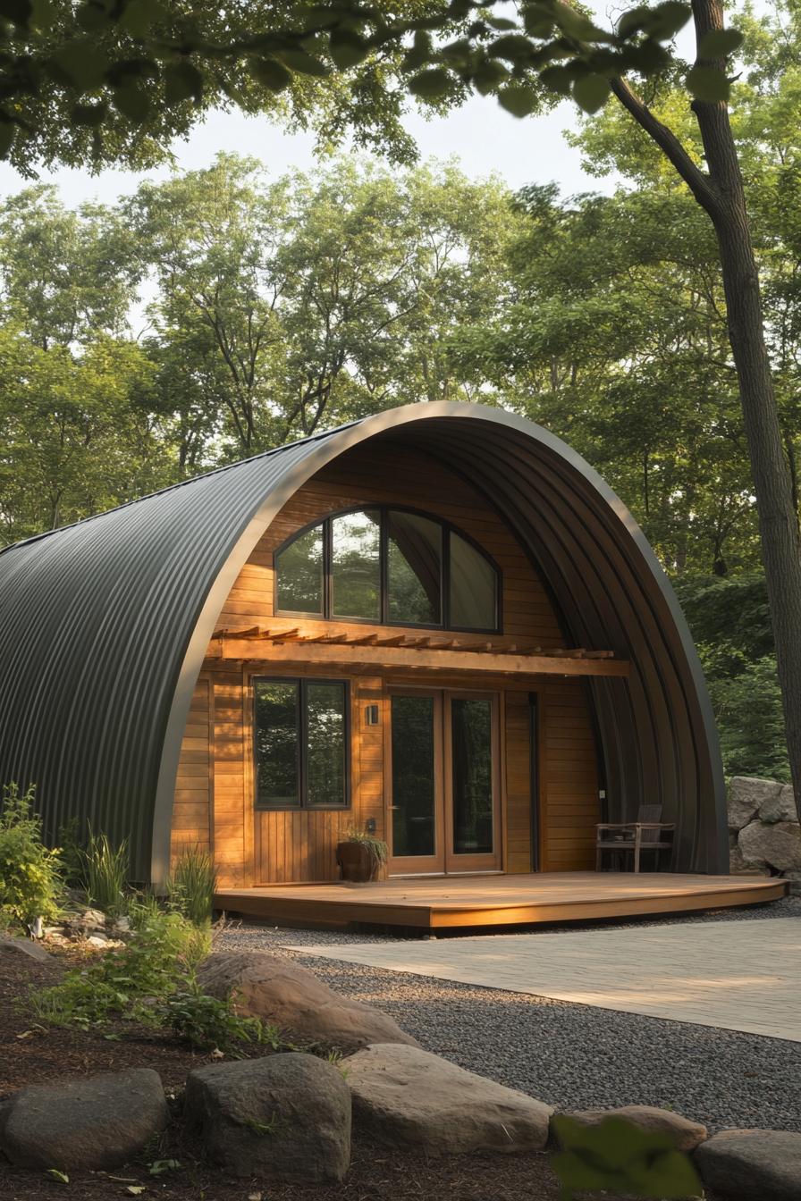 Cozy arched cabin nestled in the woods