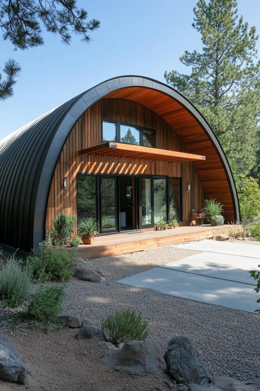 Quonset hut home surrounded by trees