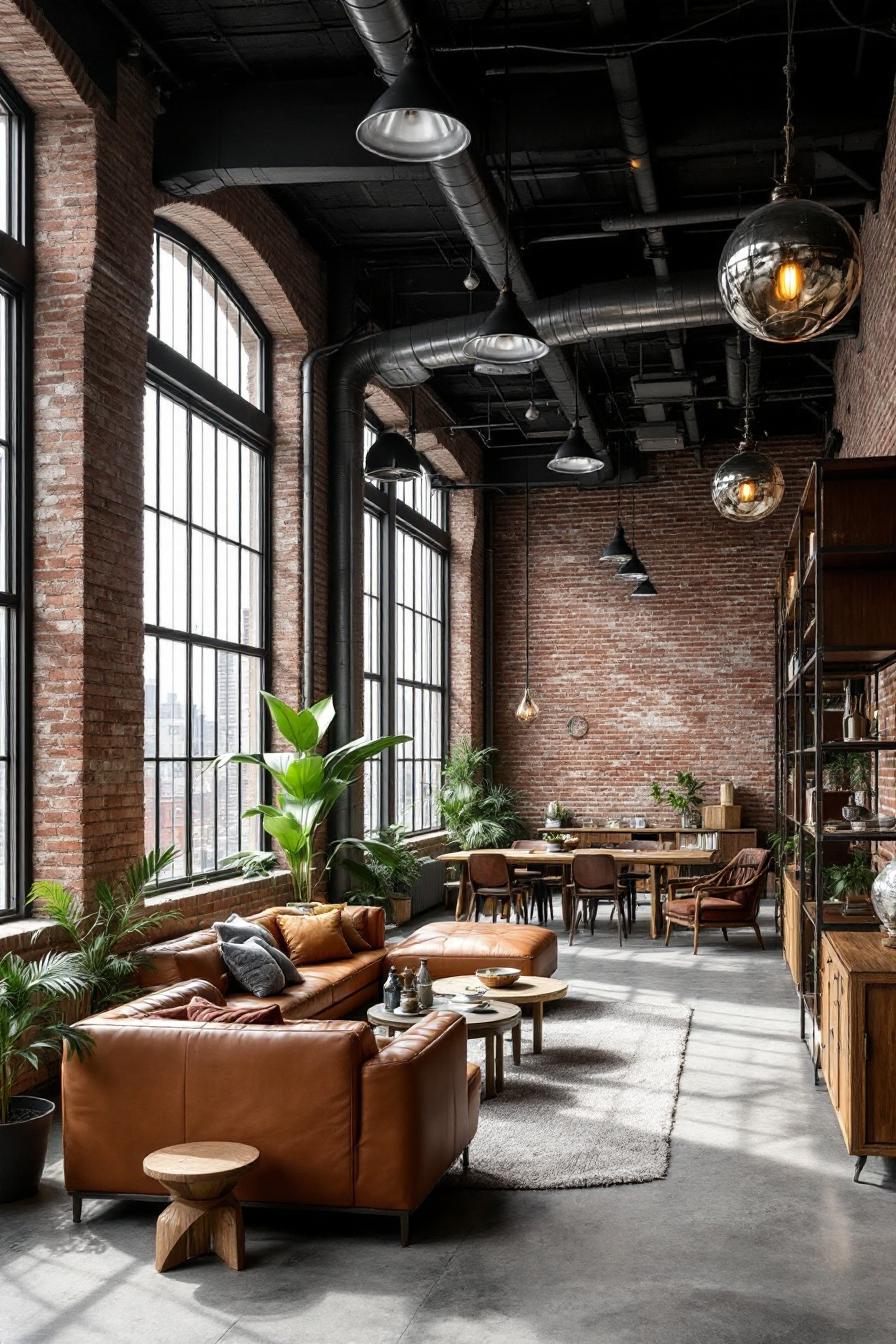 Spacious loft with exposed brick and large windows