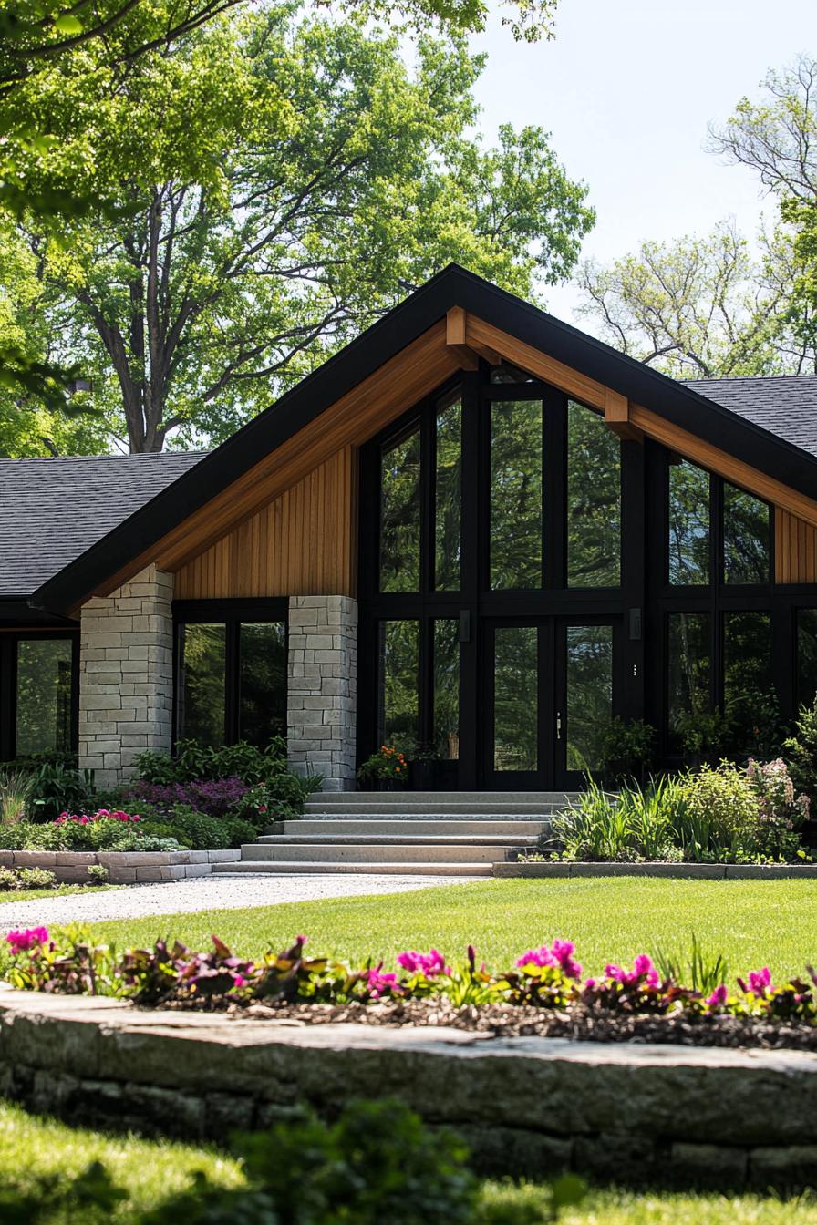 Charming gabled ranch house with lush landscape