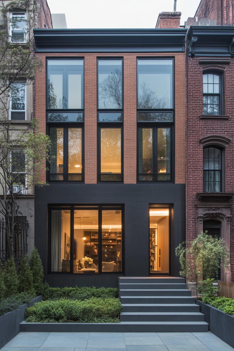 Townhouse with large windows and sleek steps