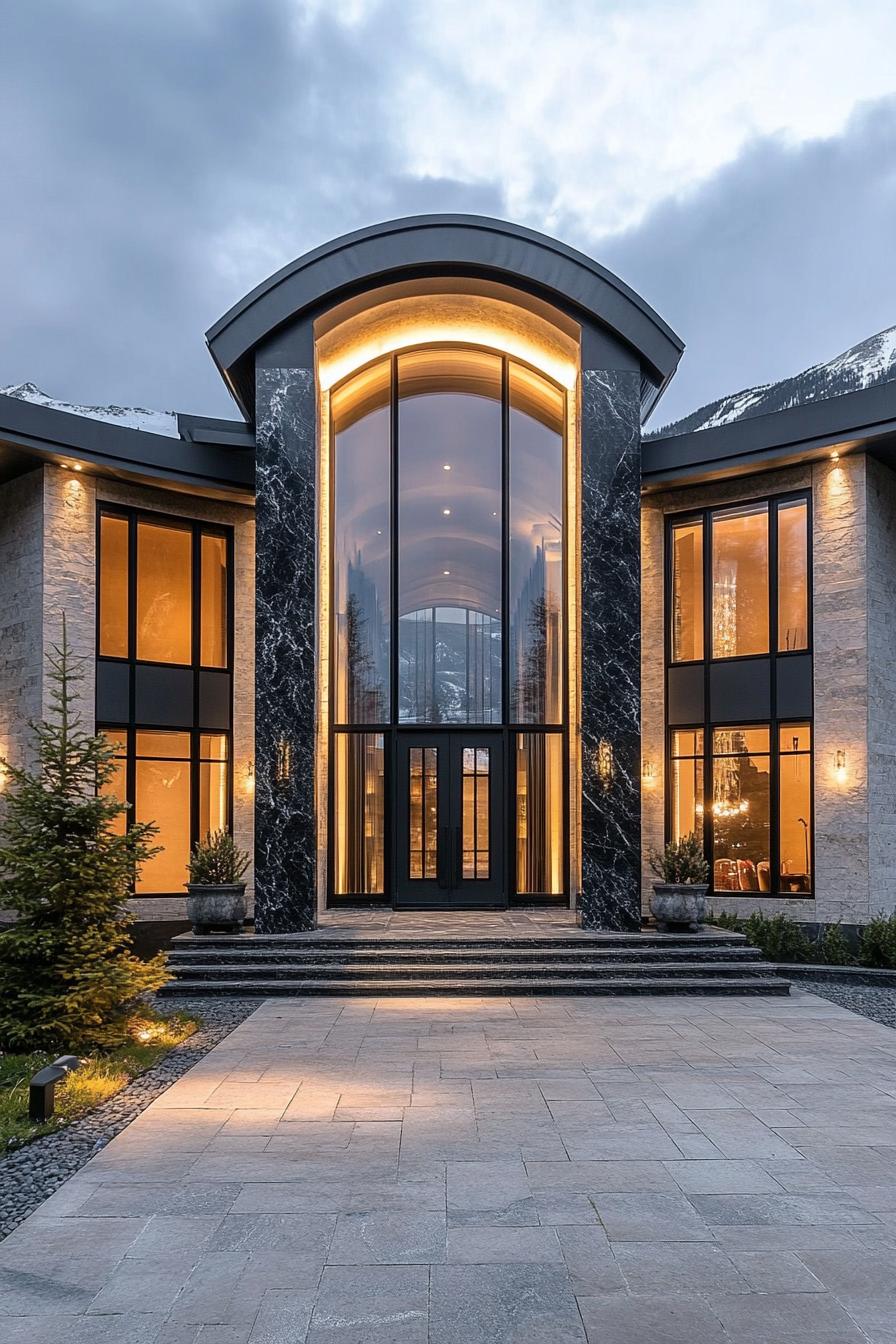 Luxurious modern house with grand arched entrance