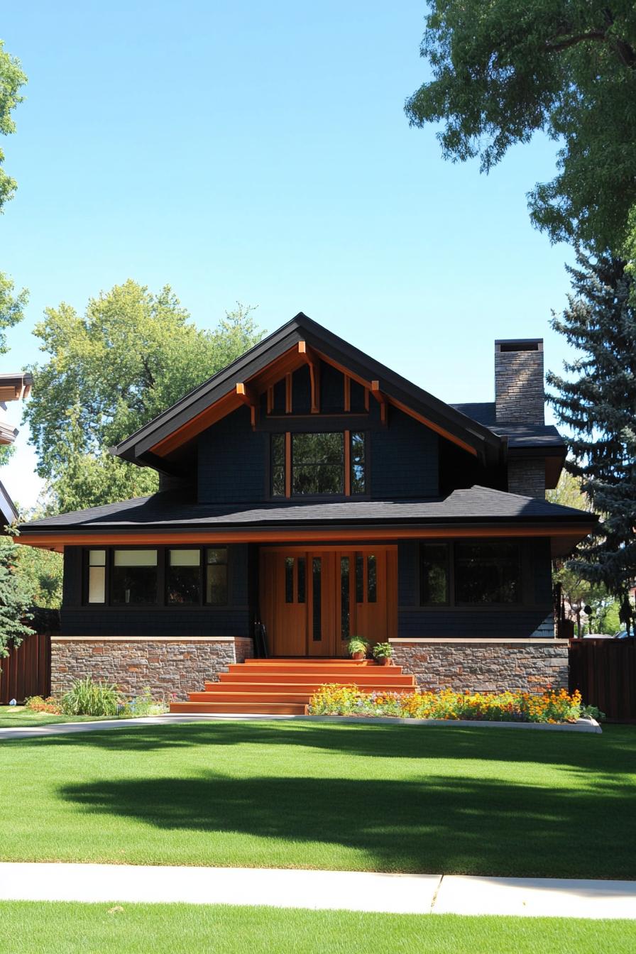 Cozy craftsman house with a sleek facade and lush lawn