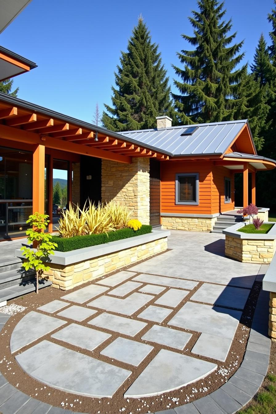 Colorful house with stone walls and a unique pathway