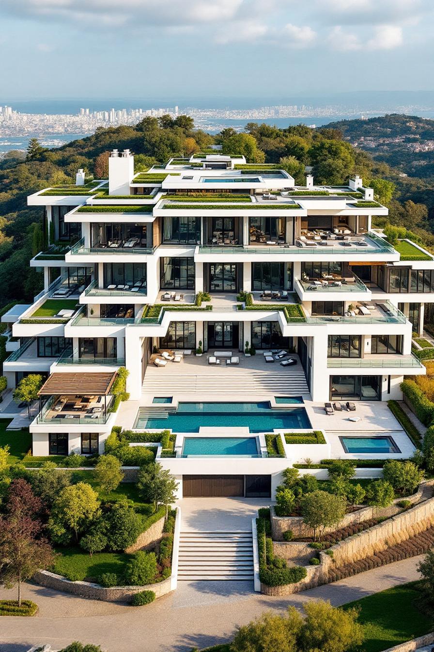 Grand mansion with multiple terraces and infinity pools