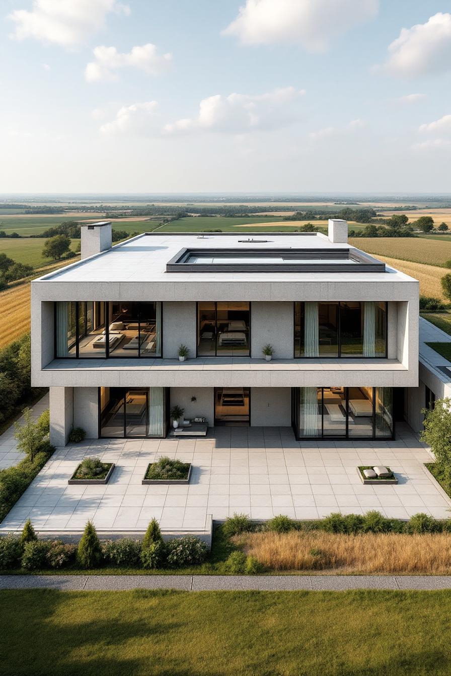 Modern concrete home with floor-to-ceiling windows